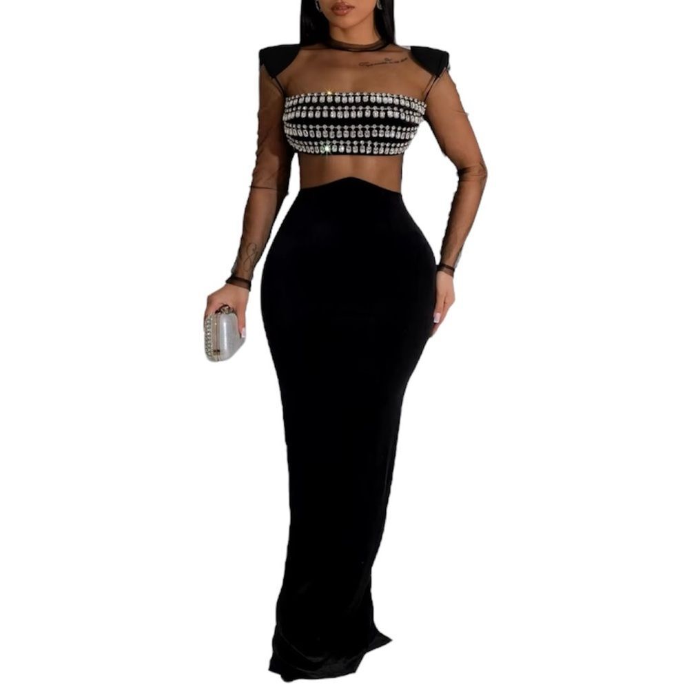 Womenโs Mesh Rhinestone Bodycon Party Dress | Size Small